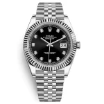 ساعت رولکس زنانه مدل دی جاست نقره ای صفحه مشکی ROLEX Date-Just