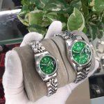 ست ساعت مچی عقربه ای زنانه و مردانه مدل رولکس دیت جاست قاب سیلور صفحه سبز - Image 4
