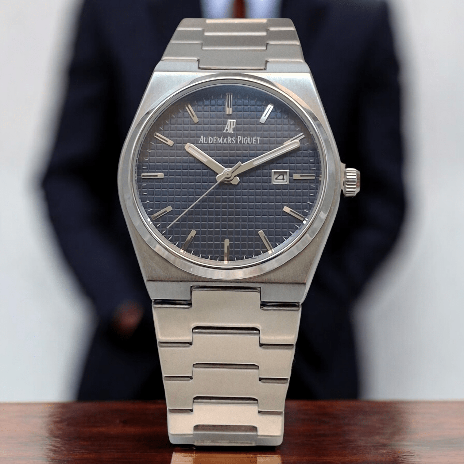 Photoroom-20241105_194130 ساعت مردانه ای پی (AP)نقره ای صفحه سورمه ای مدل AP Royal Oak Offshore PRX - Image 1