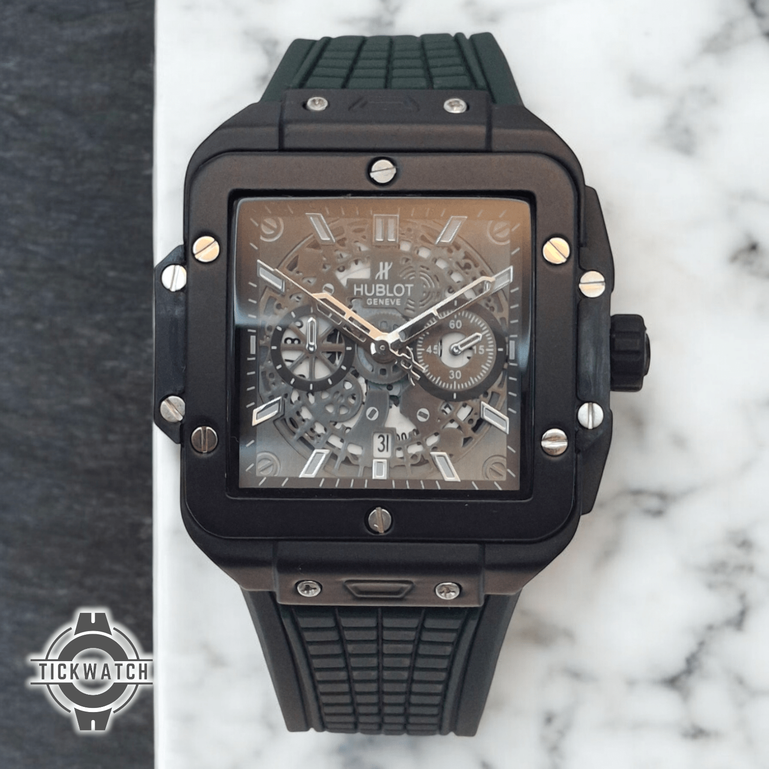 Photoroom-20241109_182808 ساعت هابلوت مردانه مربعی سبز یشمی Hublot Square Bang HS867G - Image 1