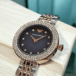ساعت زنانه فلزی امپریو آرمانی موتور ژاپنی اصلی صفحه سورمه ای صدفی  EMPORIO ARMANI  AR 11222 - Image 3
