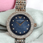 ساعت زنانه فلزی امپریو آرمانی موتور ژاپنی اصلی صفحه سورمه ای صدفی  EMPORIO ARMANI  AR 11222 - Image 2