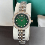 ساعت زنانه فلزی امپریو آرمانی موتور ژاپنی اصلی صفحه سبز یشمی صدفی سلطانی EMPORIO ARMANI AR 11222