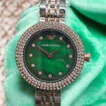 ساعت زنانه فلزی امپریو آرمانی موتور ژاپنی اصلی صفحه سبز یشمی صدفی سلطانی EMPORIO ARMANI AR 11222 - Image 5