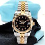 ساعت مچی رولکس دیت جاست سیلور طلایی صفحه مشکی اندکس نگین (تک و ست) Rolex Datejust - Image 3