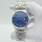 ساعت مردانه سیکو کلاسیک صفحه سرمه ای قاب نقره ای SEIKO