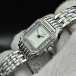 ساعت کارتیه زنانه دور جواهر صفحه سفید با بند استیل نقره ای رفرنس 6255 Cartier - Image 3
